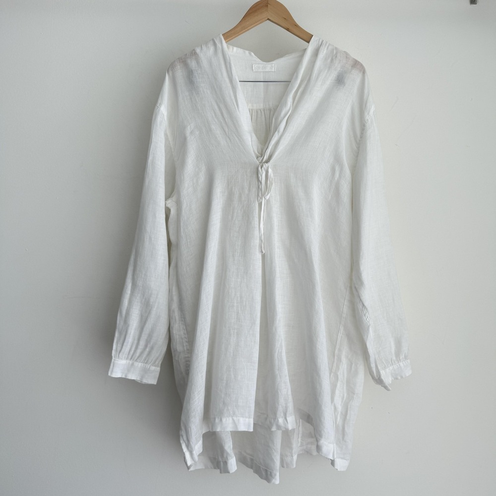 CP Shades Tunic Top Womens Large White Linen Draped Tie Back Coastal Minimalist